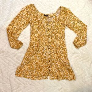 Cotton On Yellow Floral Top with Buttons and Long Sleeves